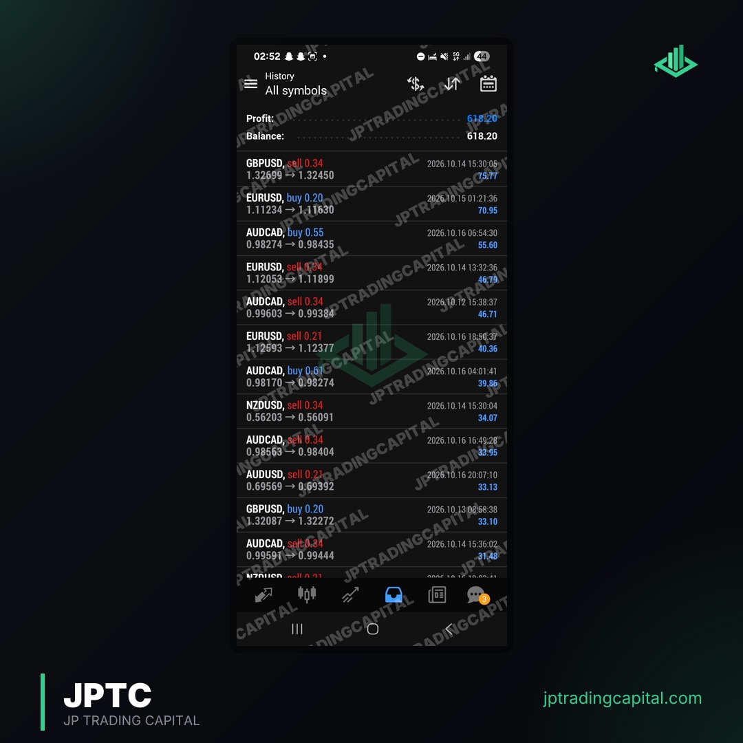 JPTC Algo live trade screenshot